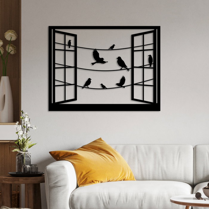 Wallity Birds in Front Of The Window - 1 Escultura de pared de metal negra Wallity Birds in Front Of The Window - 1 Escultura de pared de metal negra